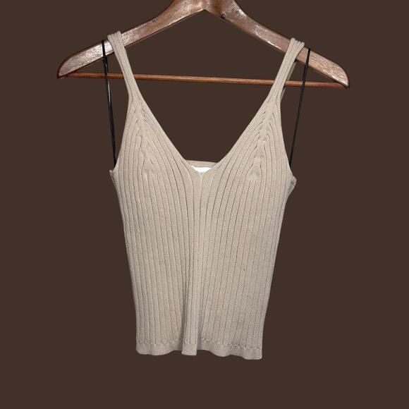 H&M Ribbed V Neck Tank Taupe Medium - Picture 1 of 11
